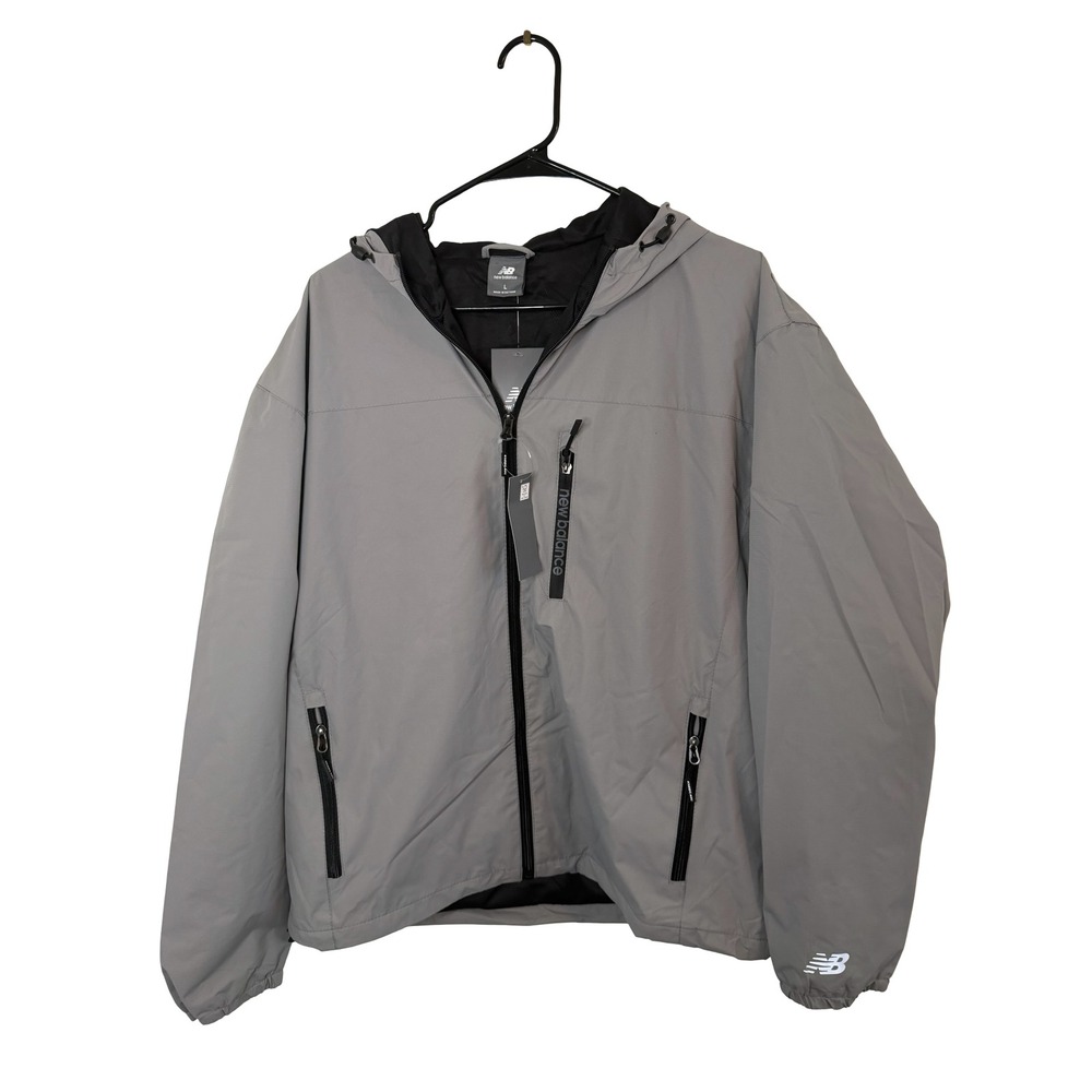 New Balance Mens Grey Wind Water Resistant Hooded Full Zip Jacket Large NWT